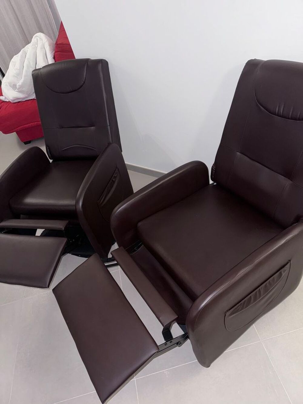 Lot de 2 Fauteuils Relax en Similicuir Marron Meubles