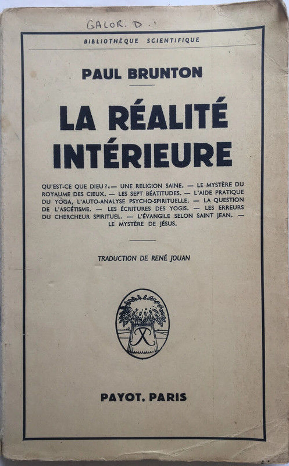 La R&eacute;alit&eacute; Int&eacute;rieure - Paul Brunton Livres et BD