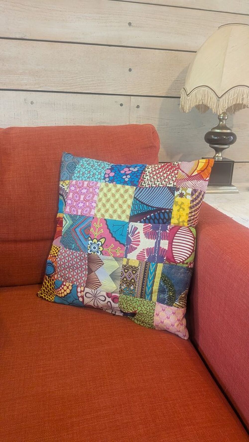 Coussin patchwork wax : pi&egrave;ce unique Décoration