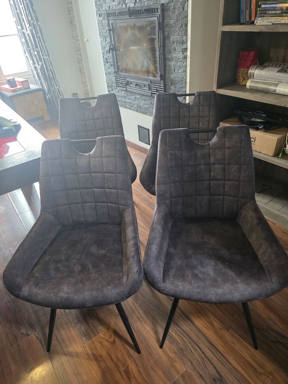 Chaises Salle &agrave; Manger Gris Velours - Lot de 8 Meubles