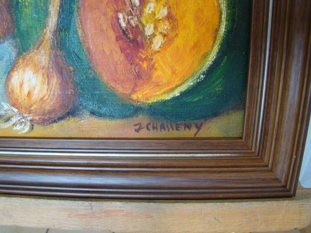 Tableau / Huile sur toile sign&eacute;e " Autour du potiron " Décoration