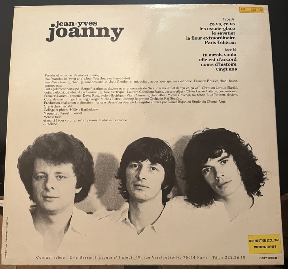 Jean-Yves Joanny [Vinyle LP Album 33 tours 12" - 1980] CD et vinyles