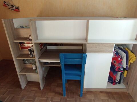 Combin mezzanine bureau et placard enfant avec matelas 70 Orvault (44)
