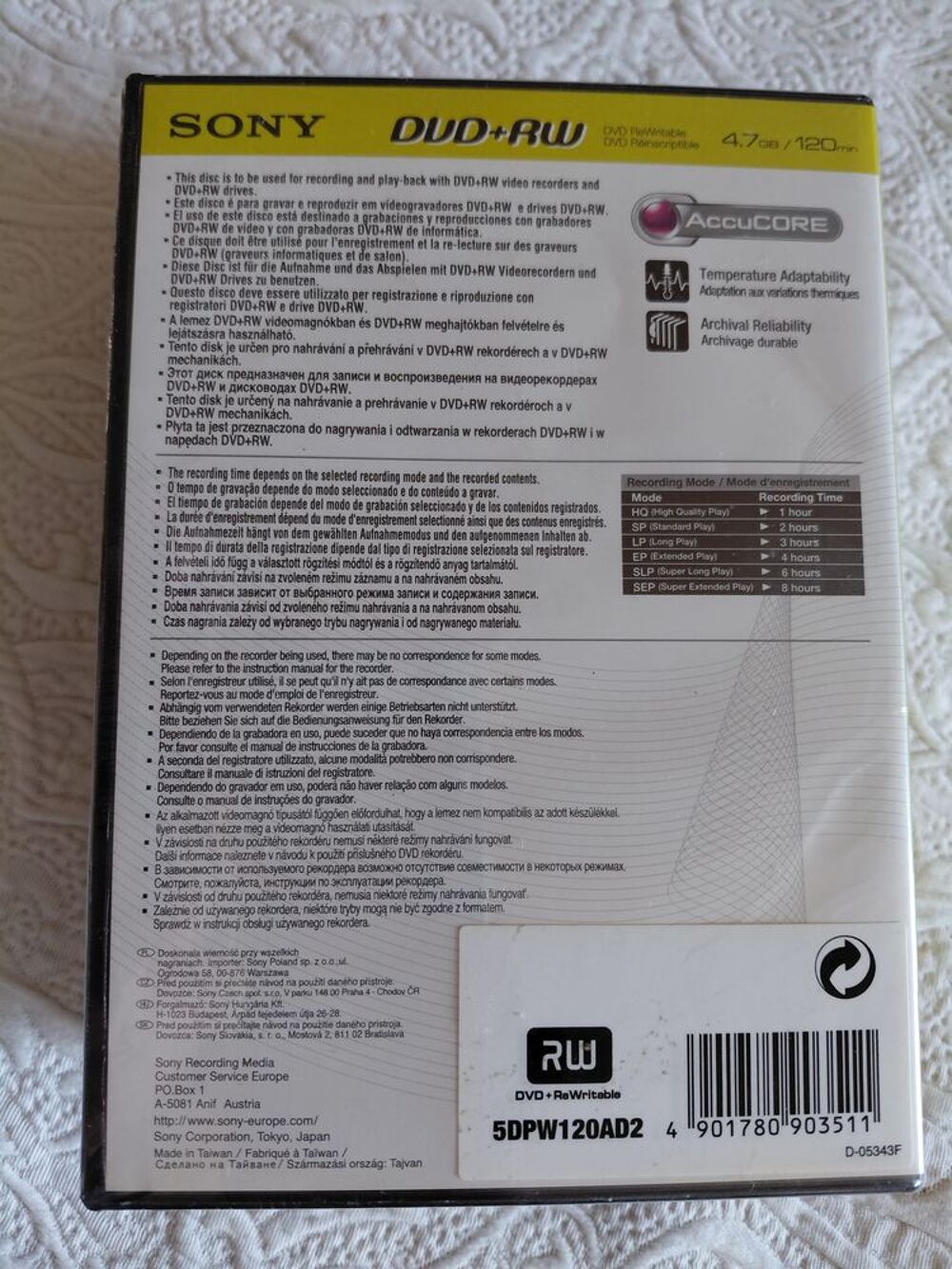 Lot 5 DVD RW r&eacute;inscriptibles neufs Photos/Video/TV