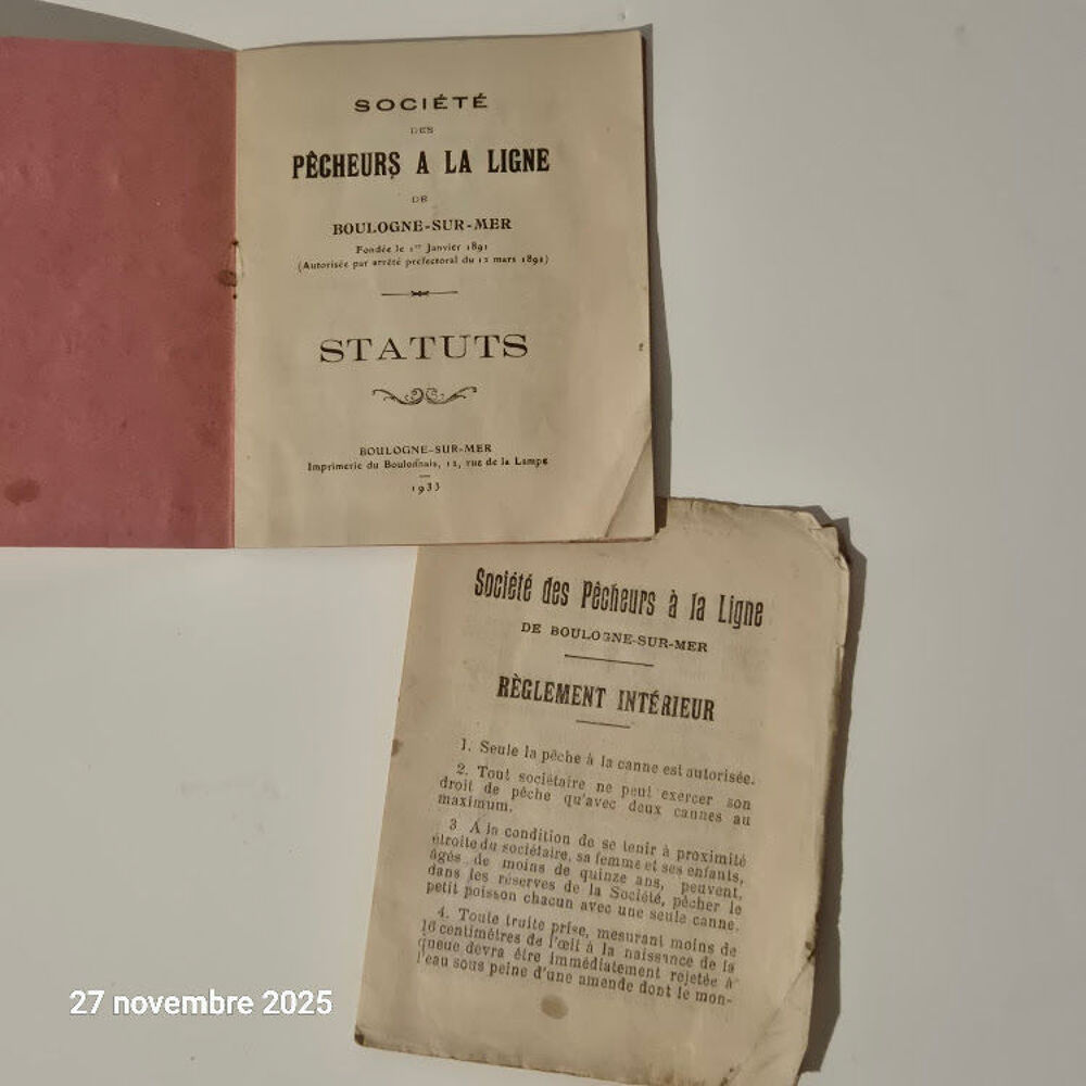 Permis de p&ecirc;che de 1933, Boulogne sur Mer, les statuts et le 