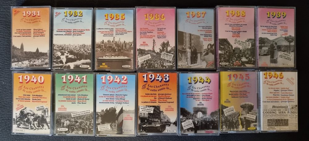 Lot de 14 cassettes audio - "Les Chansons de cette ann&eacute;e-l&agrave;. CD et vinyles