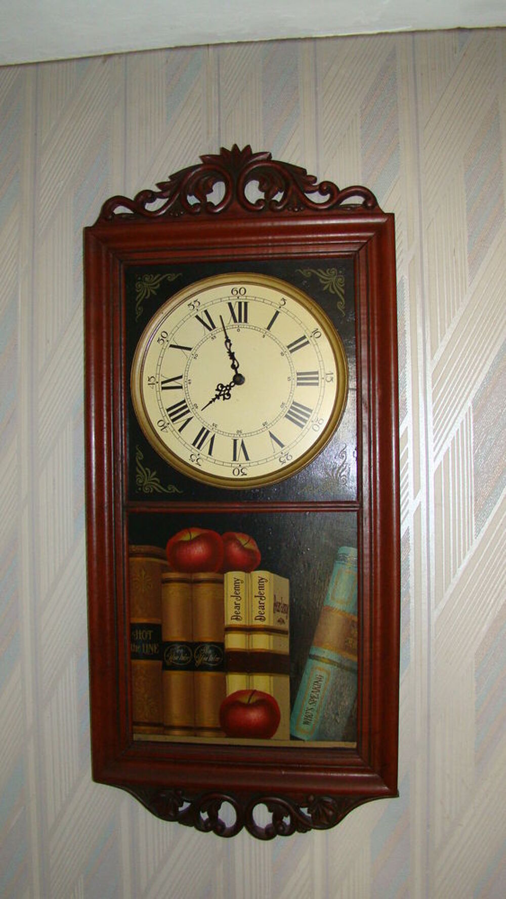 Grande pendule murale en bois vintage ann&eacute;es 1980 Décoration