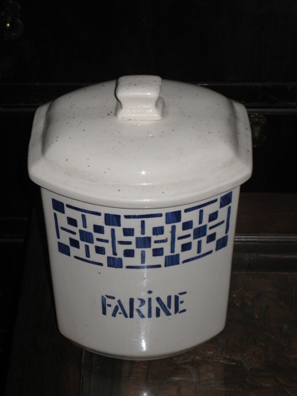 Ancienne s&eacute;rie de 4 pots en fa&iuml;encerie Nouvelle de GIVORS Cuisine