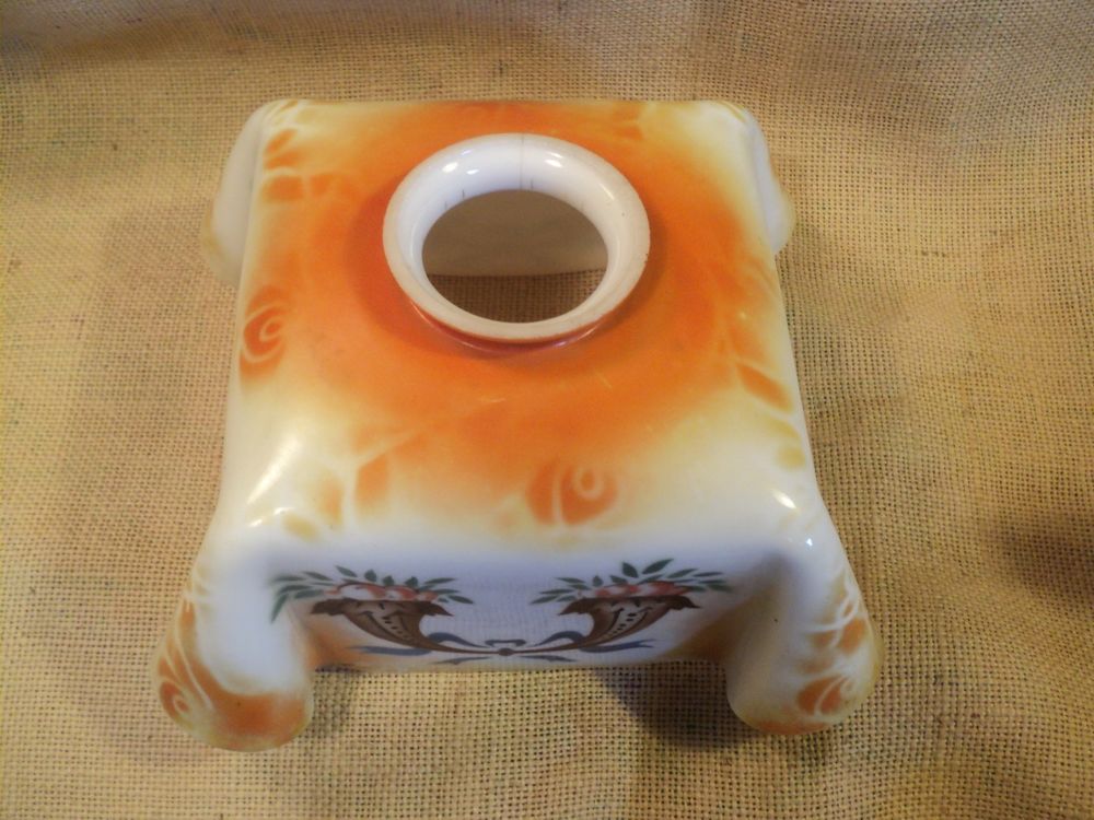 Ancien Abat-jour Suspension Opaline Drap&eacute; Orange Peinte Décoration