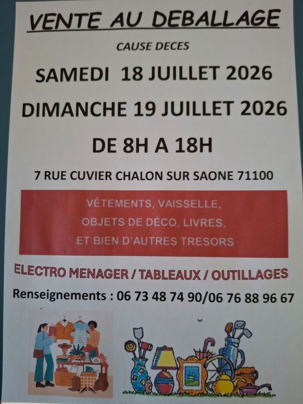 au d&eacute;ballage, cause d&eacute;c&egrave;s Vide grenier, marché aux puces, braderie