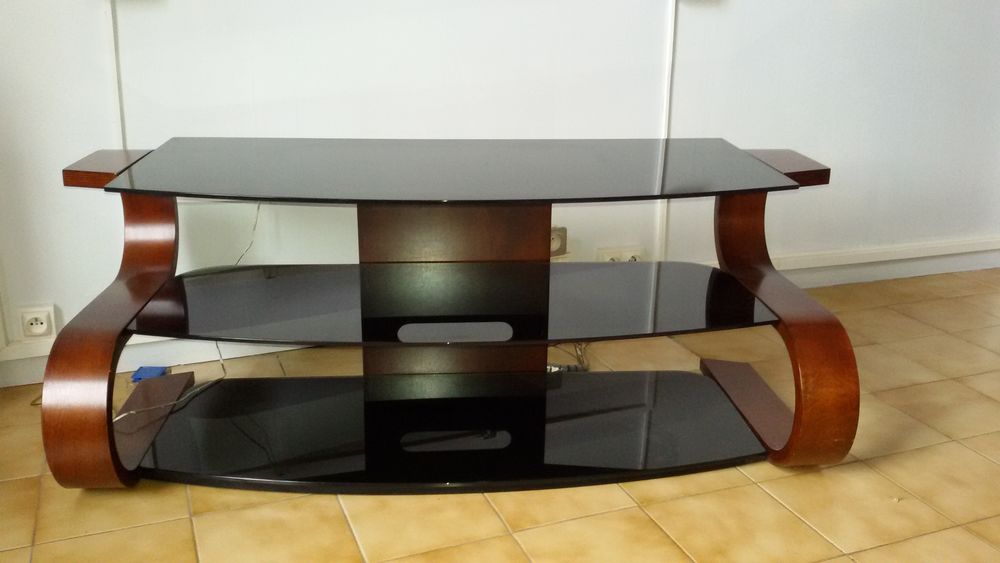 Meuble t&eacute;l&eacute; bois massif verre noir Meubles