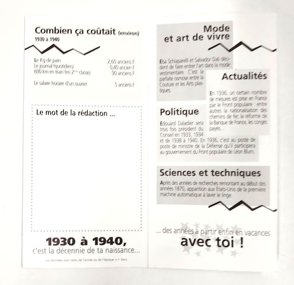 Almanach plastifi&eacute; recto-verso 1934 carte &agrave; offrir des &eacute;v&egrave;nements 