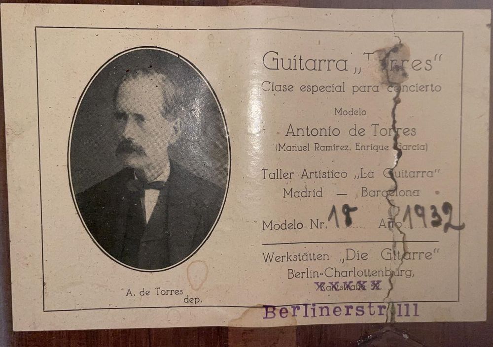 Guitare 4/4 Antonio TORRES JURADO de 1932 Instruments de musique
