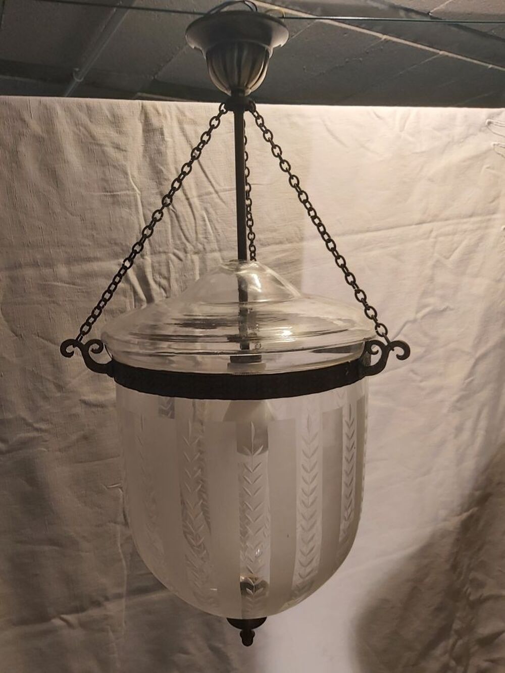 lustre art deco verre et metal Décoration