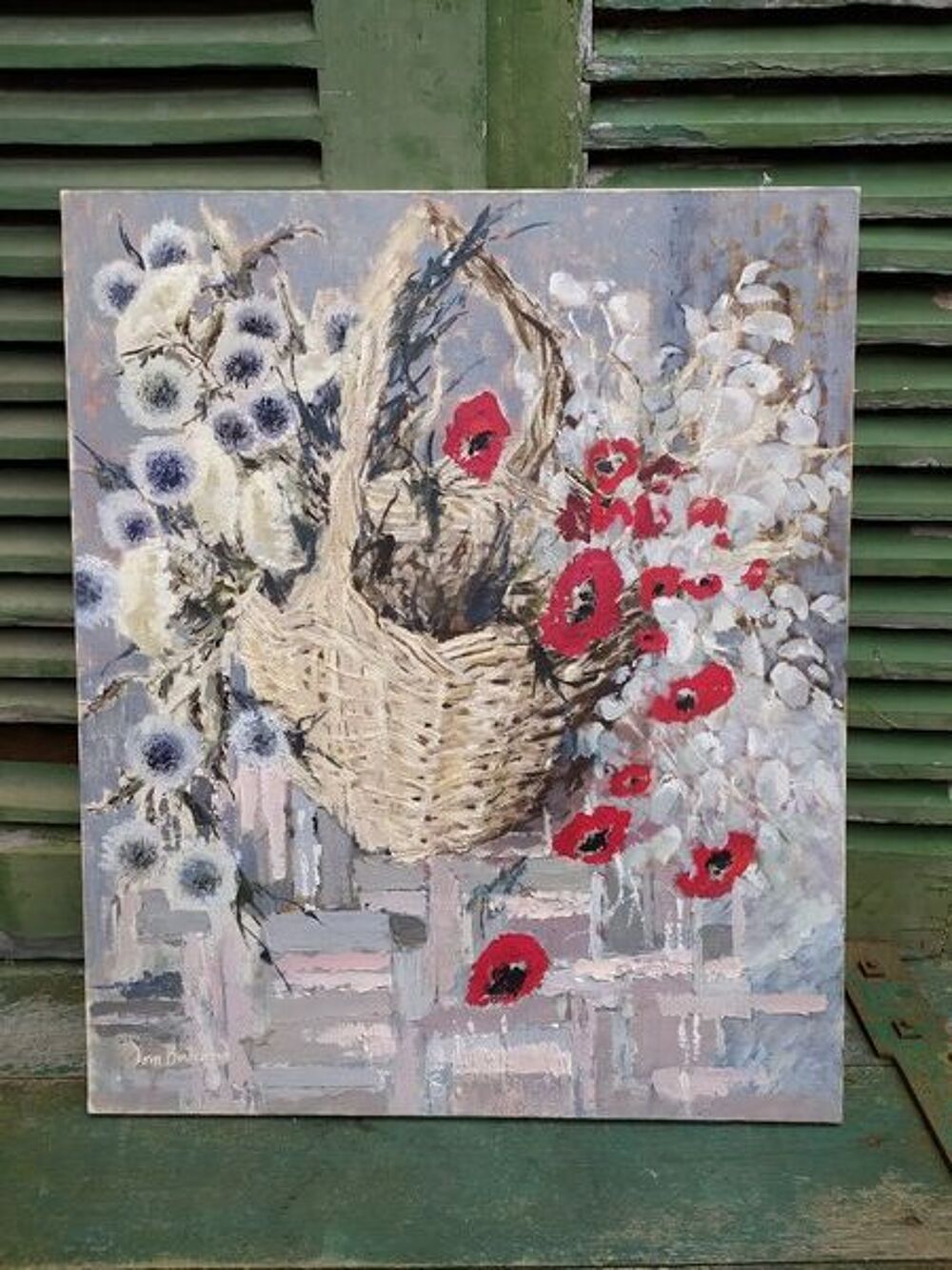 Tableau Panier Fleurs Coquelicots Provence Sign&eacute; Décoration