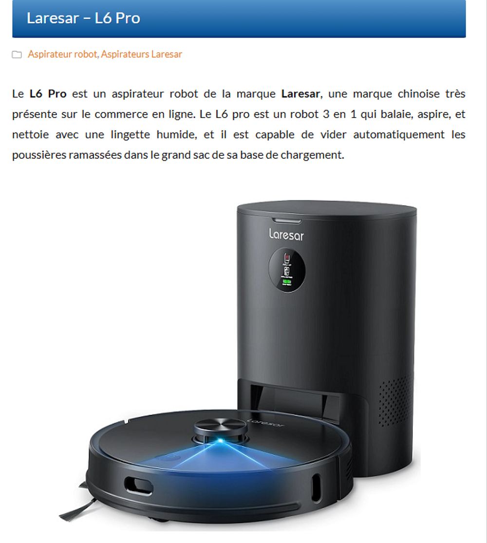 ROBOT LAVEUR ASPIRATEUR LARESAR L6 PRO (haut de gamme) Electroménager