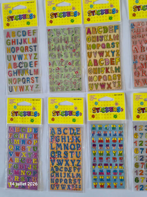 Lot de 11 pochettes d'adhésifs, Stickers lettres et chiffres 7 Aubusson (23)