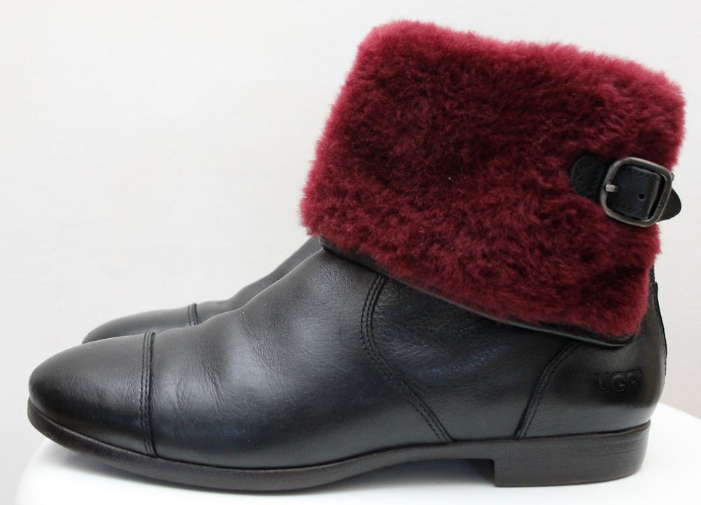 Bottines cuir et fourrure bordeaux UGG T.39 Chaussures