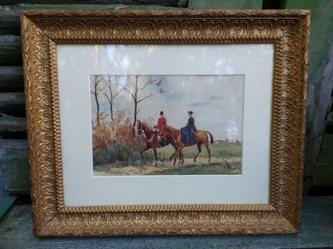 Tableau Aquarelle Équipage de Vénerie, Chasse à Courre 1 Loches (37)
