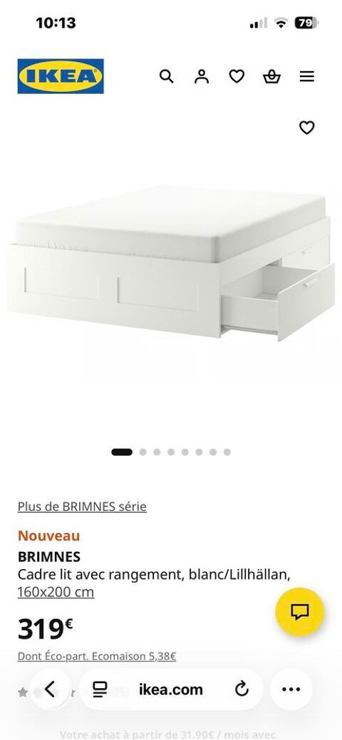 NEUF - Lit IKEA BRIMNES 160x200 avec rangements - jamais ouvert PAIEMENT ESP��CE MAIN PROPRE 280 Floirac (33)