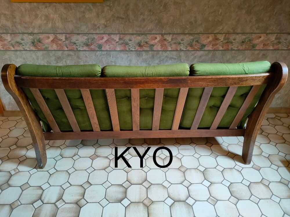 Canap&eacute; droit fixe 3 places, accoudoirs, 194 cm velours vert Meubles