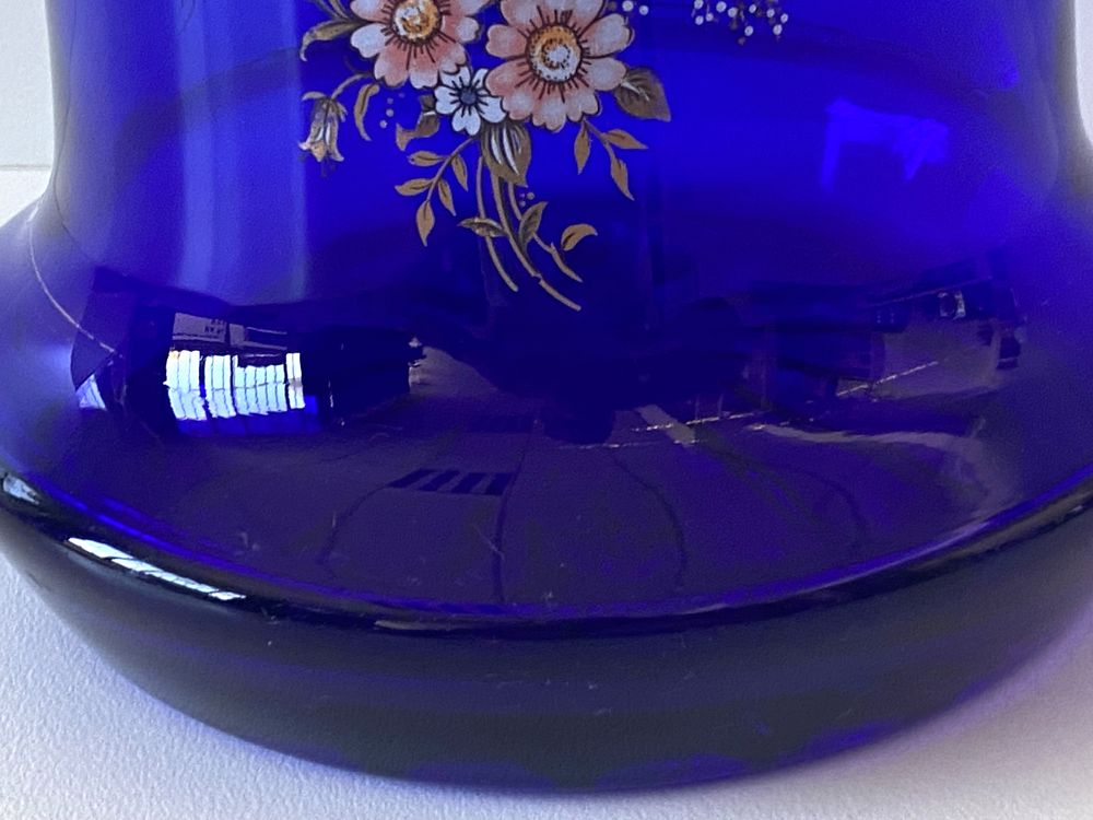 Atypique Gros Vase Photophore Verre &Eacute;pais Bleu Cobalt D&eacute;co 