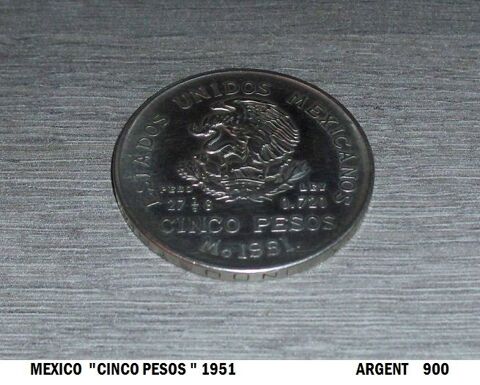 
Pice de 5 PESOS du Mexique 1951 40 Antibes (06)