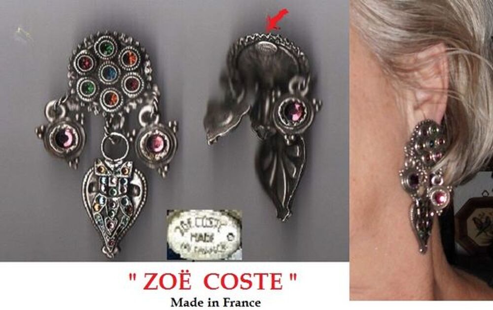 Vintage paire de boucles d'oreilles ''ZOE COSTE&quot; Bijoux et montres