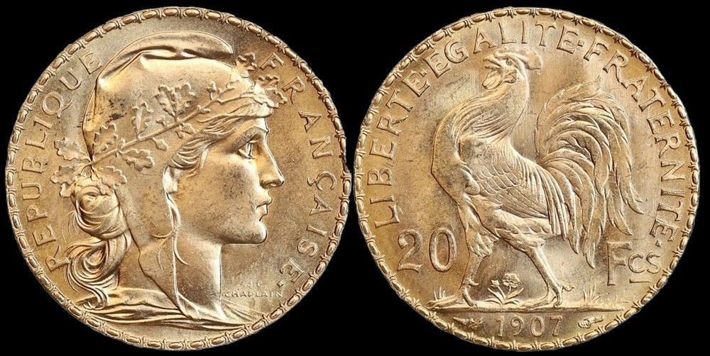 20 francs or, Marianne coq sous scell&eacute; + monnaie argent 