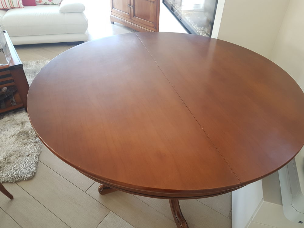 TABLE RONDE DIAM. 120 + RALLONGE / MERISIER &eacute;tat NEUF Meubles