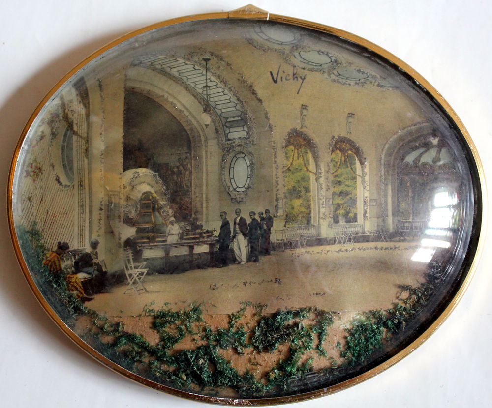 Cadre verre bomb&eacute; VICHY paillettes et fleurs s&eacute;ch&eacute;es Décoration