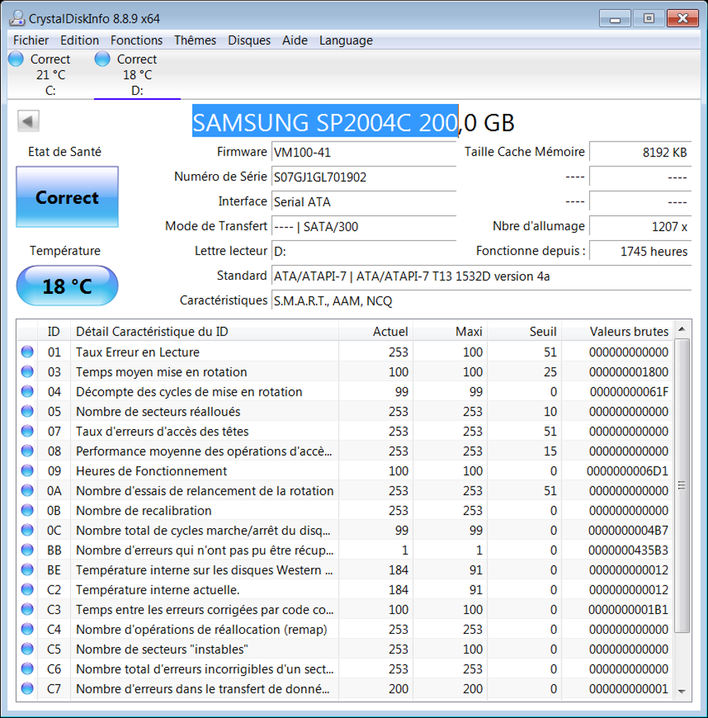 Disque dur 3.5" 200Go SATA3 SAMSUNG Matériel informatique