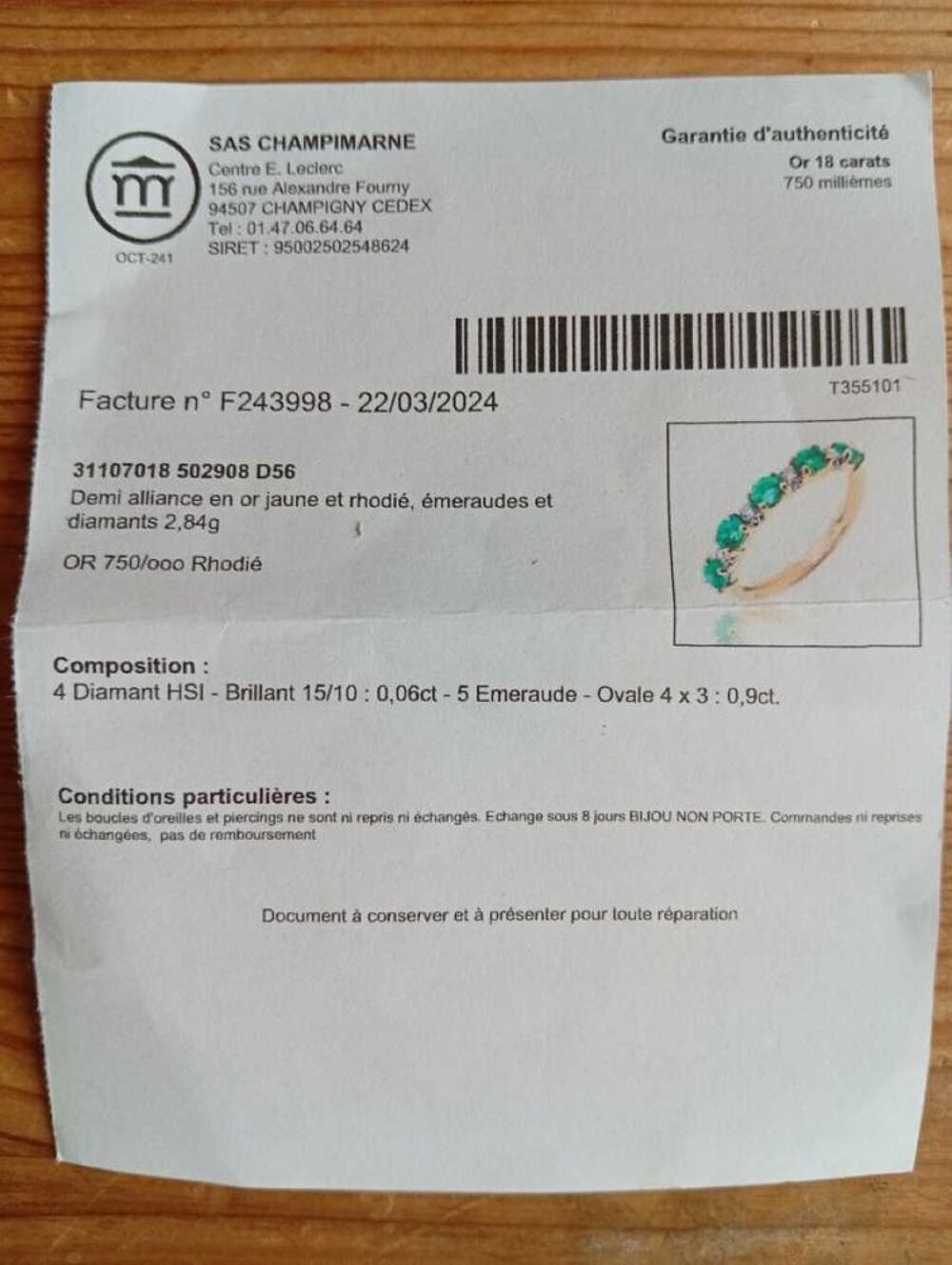 Demi-alliance OR, &eacute;meraudes, diamants T. 56 (18,1 mm) Bijoux et montres