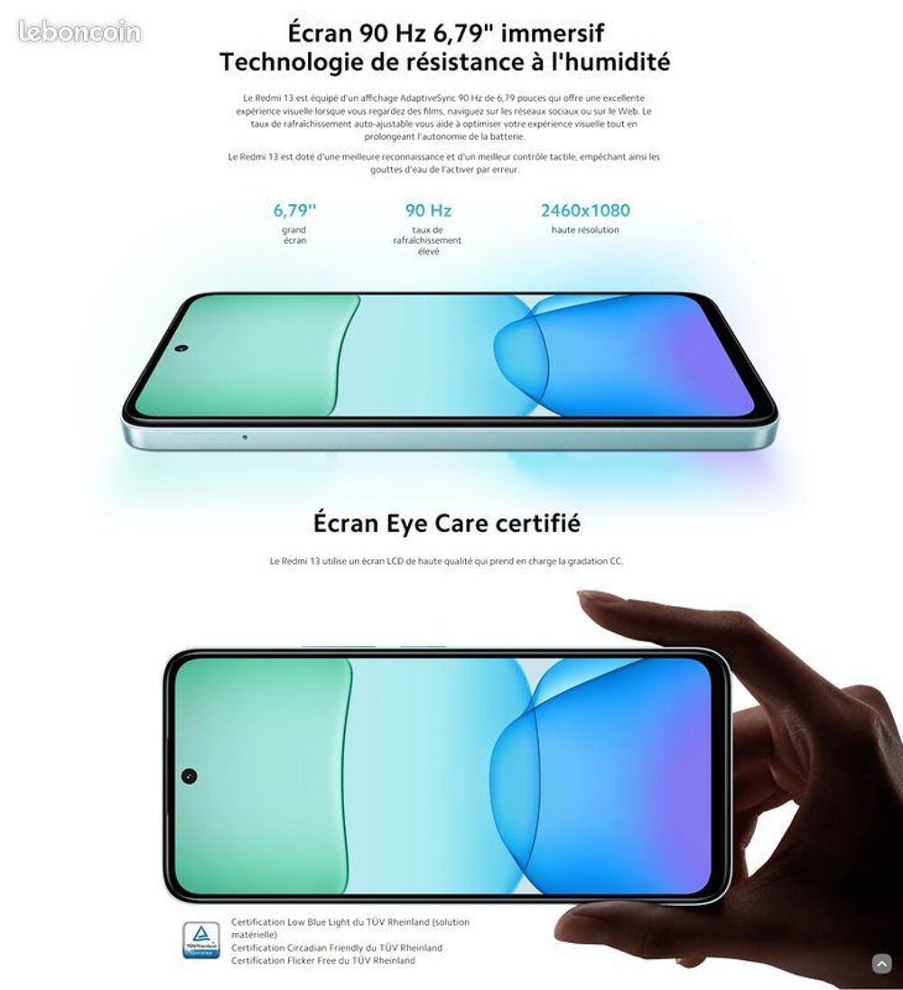 Xiaomi Redmi 13 Midnight Black 8GB RAM 256GB ROM Complet: Ch T�l�phones et tablettes