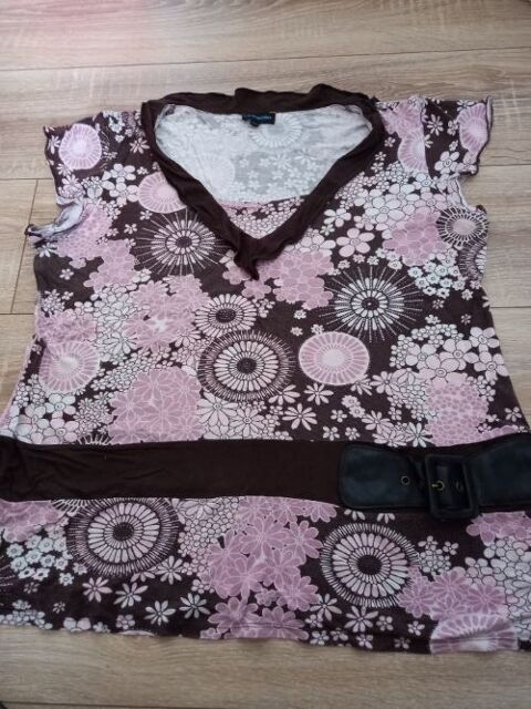Haut tunique rose et marron marque Fashion + taille 46/48 2 Villiers (86)