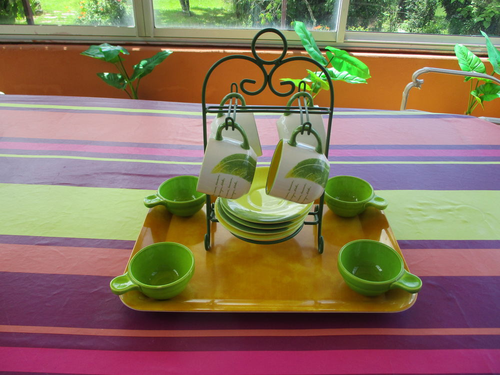 Lot Cadre Citrons + Portique Tasses Vertes &amp; Jaunes. Décoration
