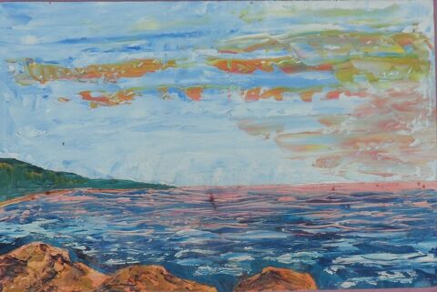 Peinture sur bois ciel et mer 20,3 cm x 30,7 cm 25 Castries (34)