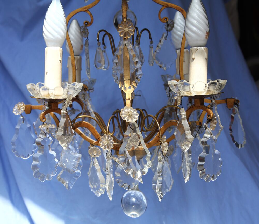 LUSTRE ANCIEN LAITON ET PAMPILLES E EN CRISTAL Décoration