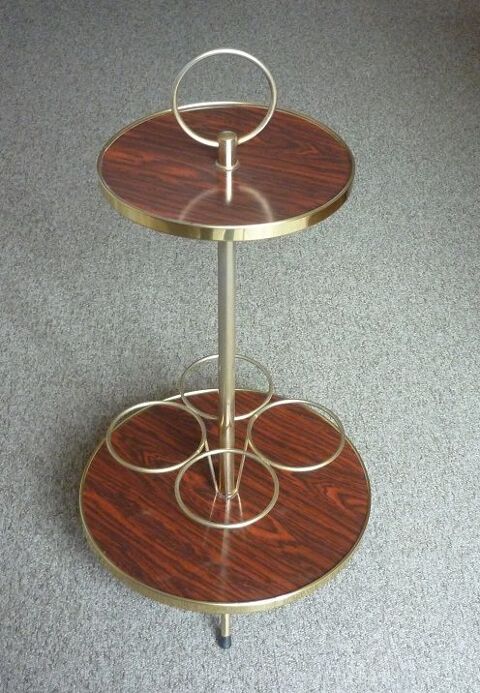 DESSERTE BAR ronde PORTE 4 BOUTEILLES bois plaqu� et laiton 75 Loivre (51)