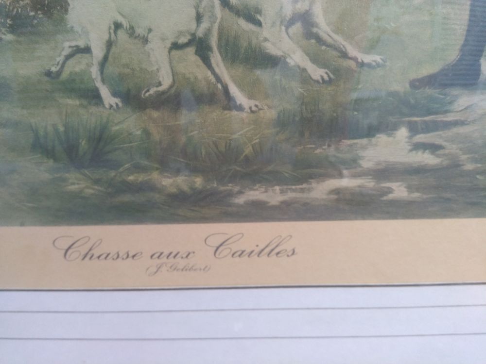 grande gravure encadr&eacute;e "la chasse aux cailles" G.GELIBERT Décoration