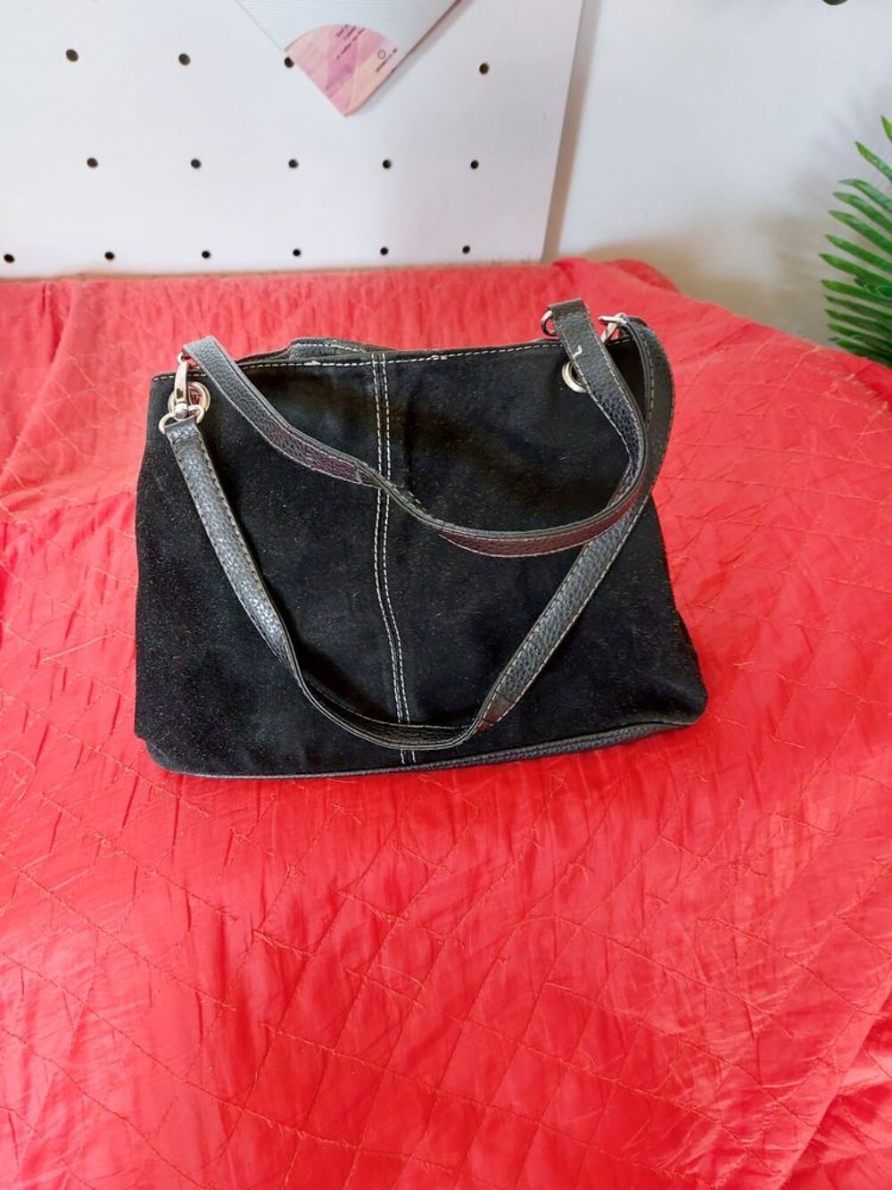 Petit sac &agrave; main en cuir retourn&eacute;/daim noir Maroquinerie