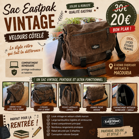 - Sac Eastpak Vintage en velours côtelé - 20 € 20 Macouria (97)