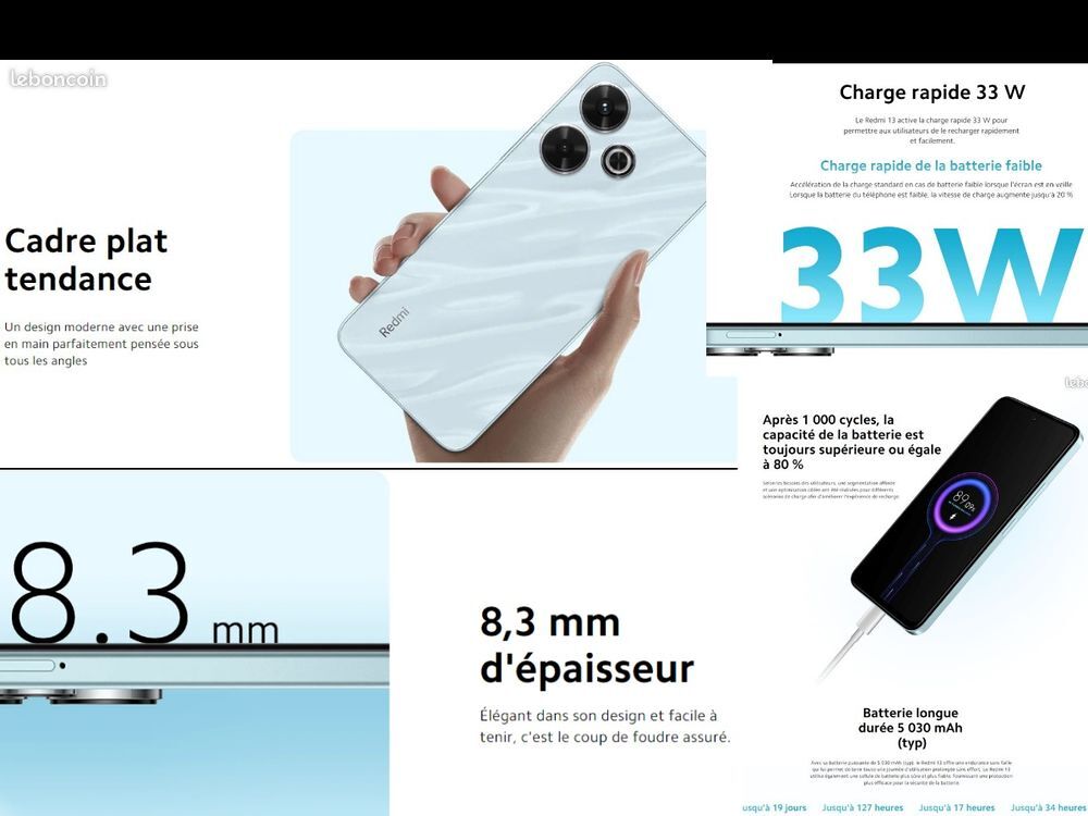 Xiaomi Redmi 13 Midnight Black 8GB RAM 256GB ROM Complet: Ch T�l�phones et tablettes