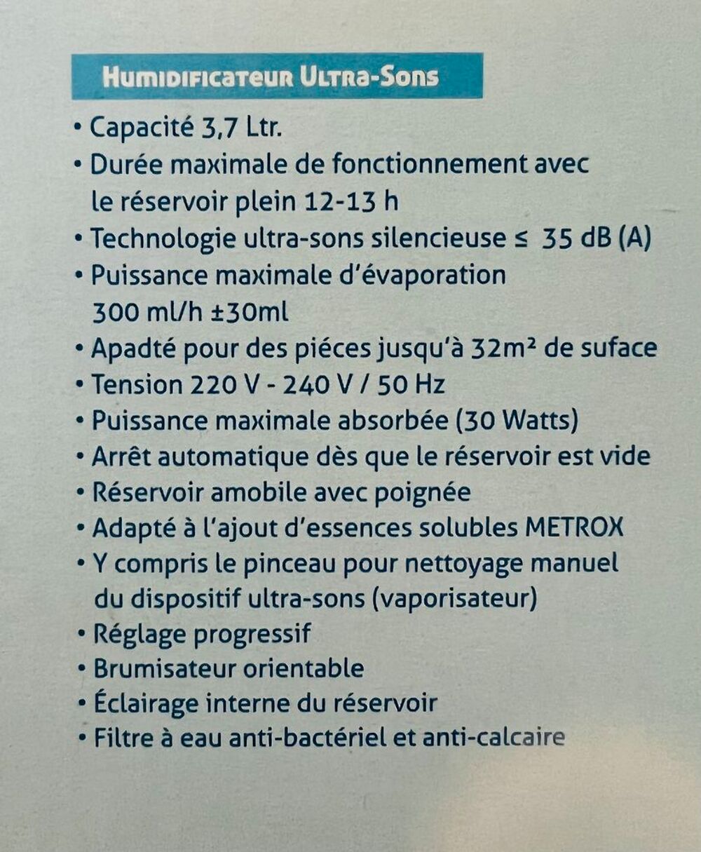 HUMIDIFICATEUR ULTRA-SONS Puériculture