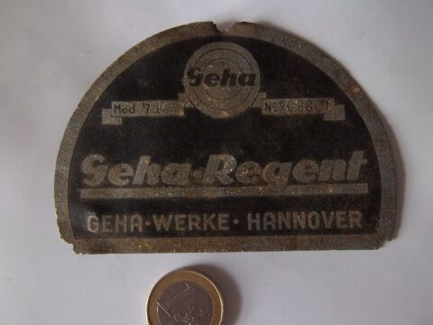 Plaque constructeur machine Allemande Geha-Regent vintage Valognes (50)