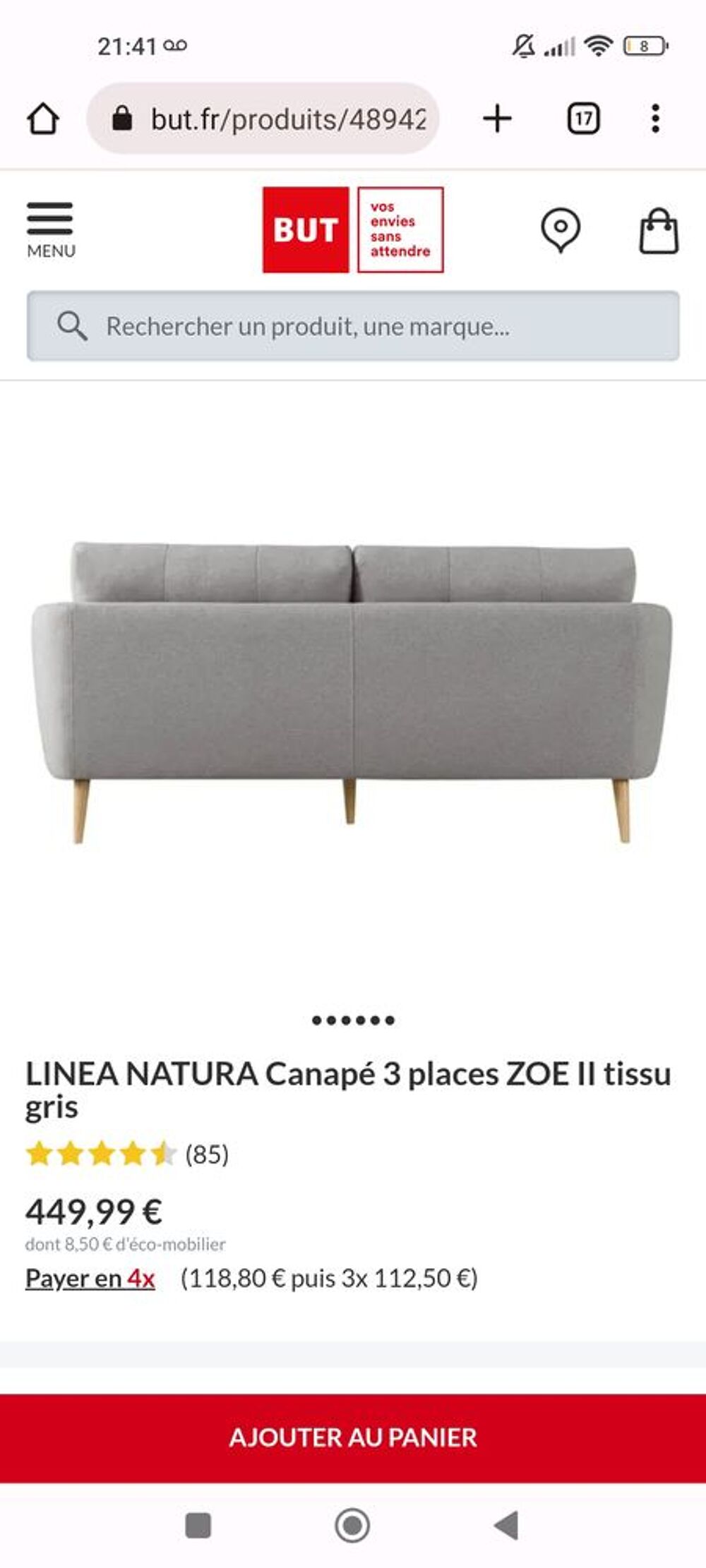 Canap&eacute; 3 places but mod&egrave;le Zoe, style scandinave Meubles