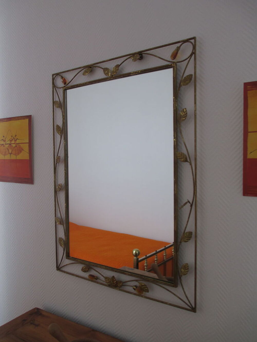 Miroir ancien cadre en fer forg&eacute; d&eacute;cor&eacute; Décoration