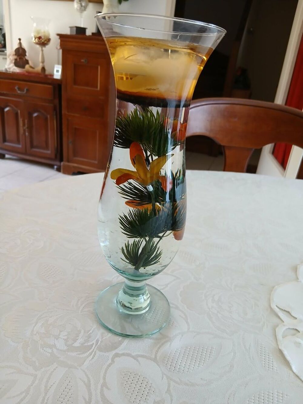 Vase fl&ucirc;te inclusions v&eacute;g&eacute;tales porte bougie N&deg;1452 Décoration