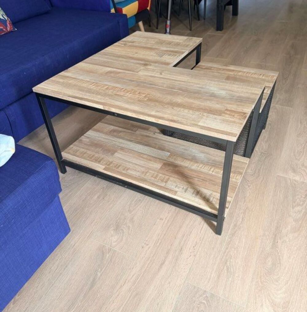 Table basse bois et m&eacute;tal deux niveaux Meubles