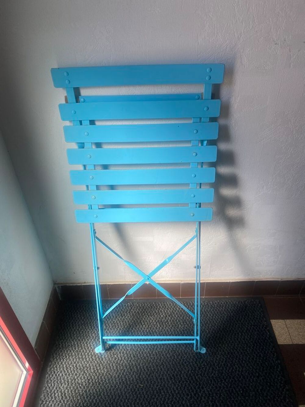 Table acier bleu + chaises Jardin
